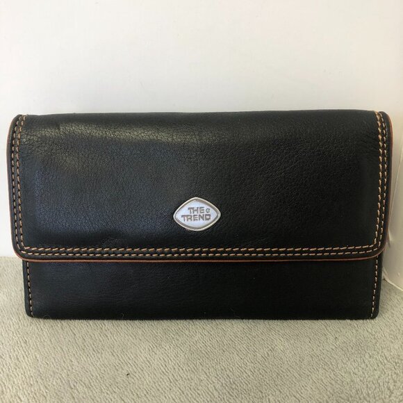 NWOT The Trend Long Italian Black Leather Wallet - Picture 1 of 11